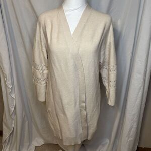 Tahari Cream Flare Cardigan Sweater Open Front Womens Comfort NWT